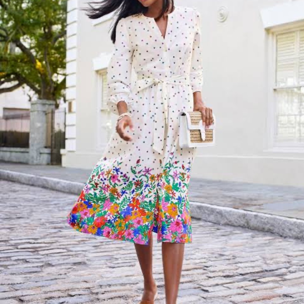 Talbots 12 Poplin Blissful Floral Shirtdress